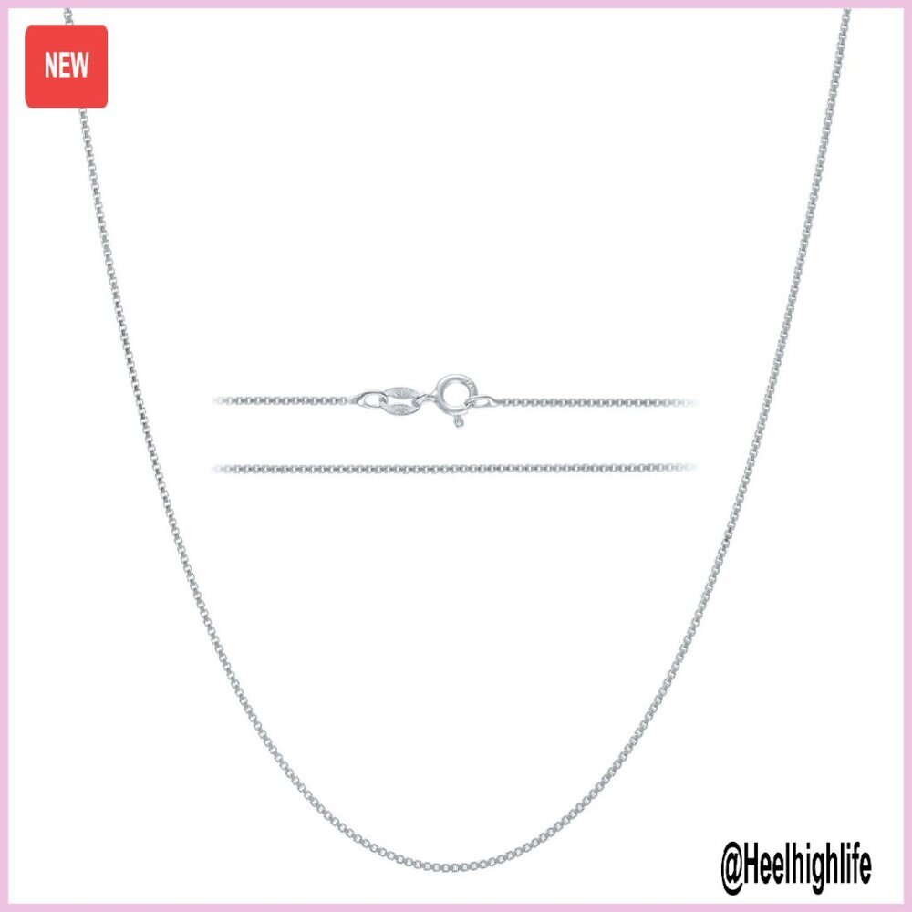 Sterling Silver 1mm Box Chain Necklace 18in Waterproof Tarnish Resistant